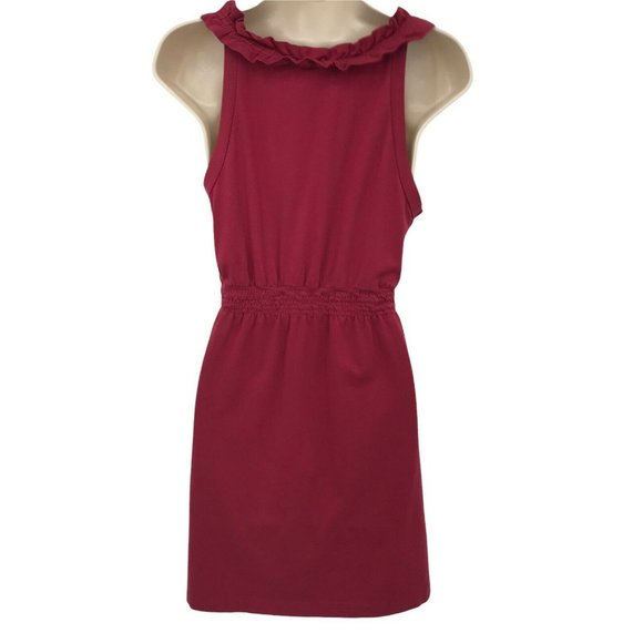 Banana Republic Womens Sleeveless V Neck Ruffle Knit Maroon A Line Dress Size PM - Picture 2 of 7